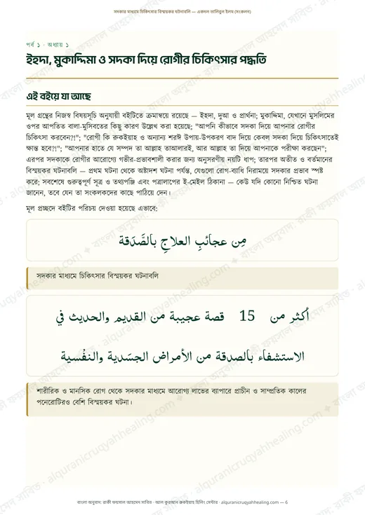 ইহদা, মুকাদ্দিমা ও সদকা দিয়ে রোগীর চিকিৎসার পদ্ধতি